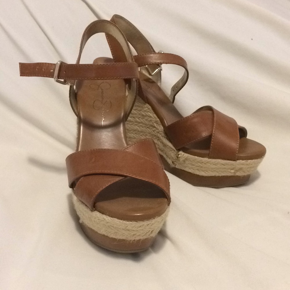 Jessica Simpson Brown Leather Wedge Sandal 7